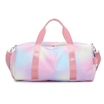 Wholesale Shoes Compartment Weekender Bag Customize Rainbow Girls Travel Duffel Bag Large Capacity Pink Gym Sport Shoulder Bag